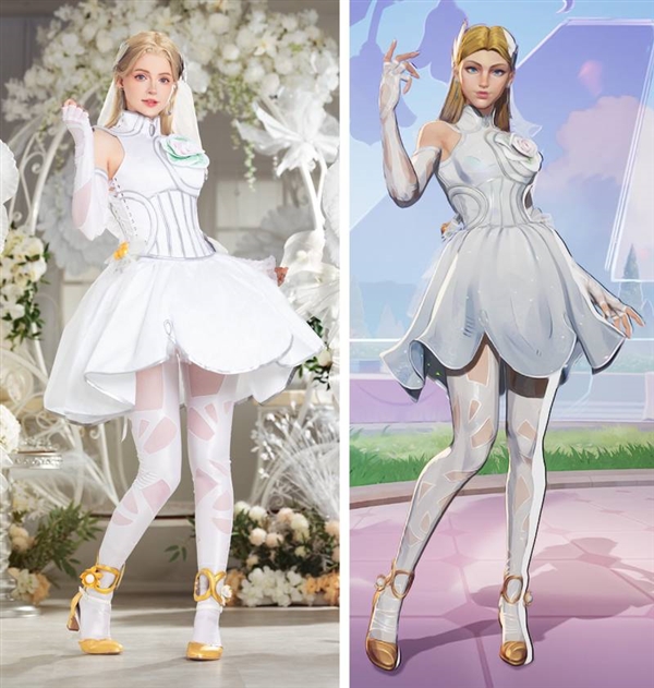 碍事梨体模COS婚礼服隐形女：白丝白裙太绝了